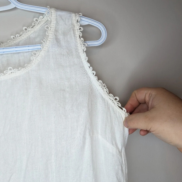 Bellambra Italian 100% Linen White Lace Detail Sleeveless Blouse Women Small - Picture 3 of 11